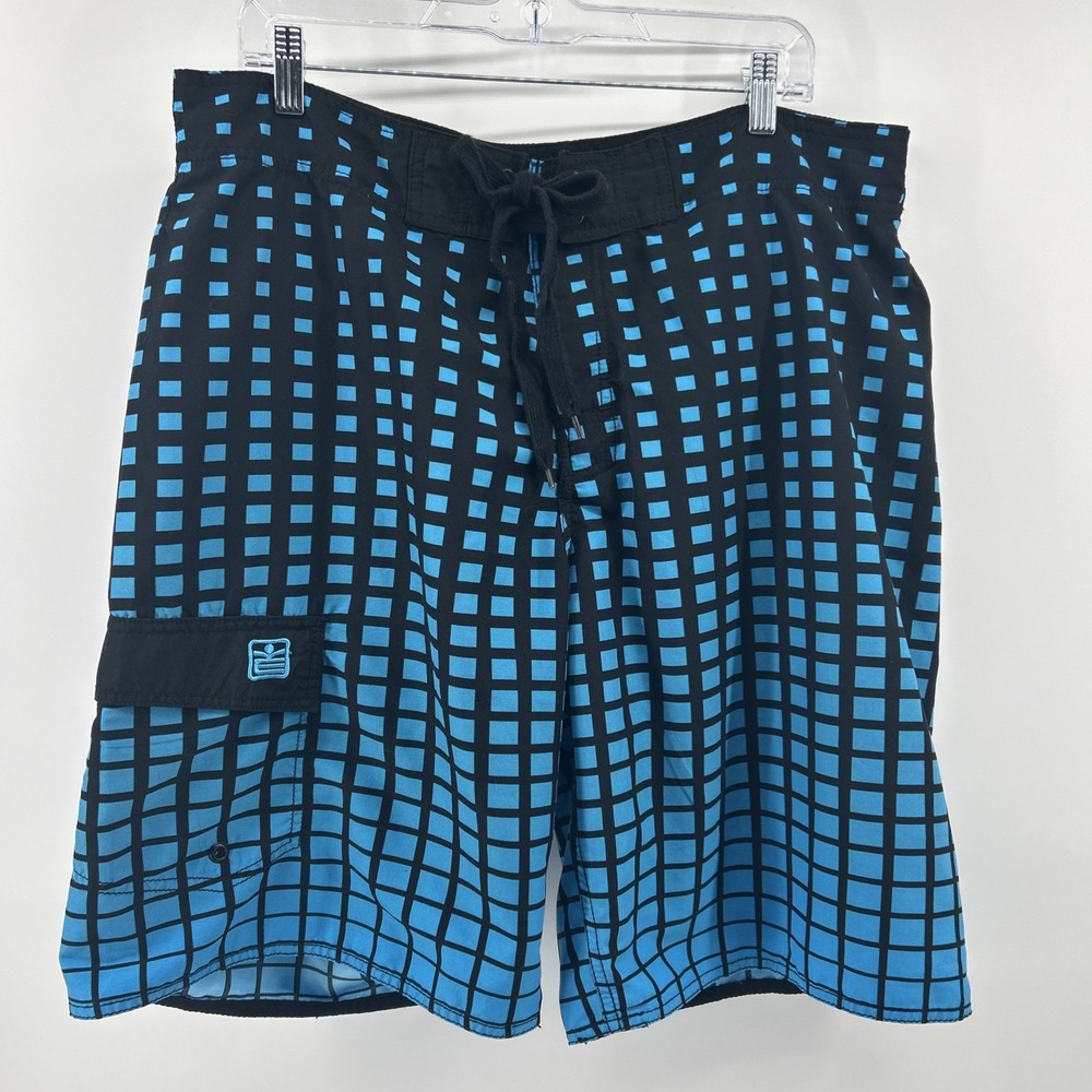 Machine Board Shorts Swim Trunks Men's 38 Teal Black Drawstring Surfing Vacation